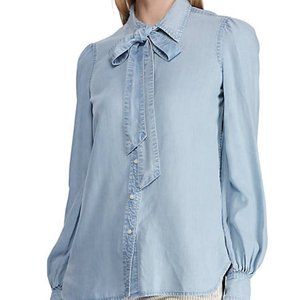 Ralph Lauren Tie-Neck Long Sleeve Chambray Shirt